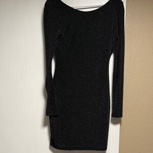 Lulu's Black Sparkle Long Sleeve Dress
